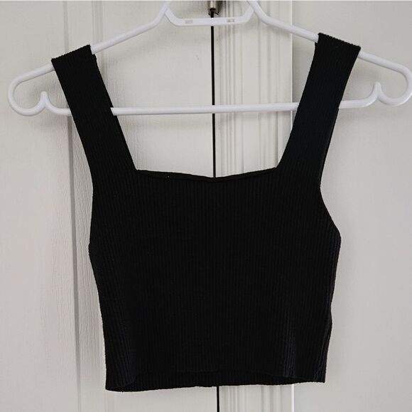Black Ribbed Knit Women's Top - Picture 2 of 3